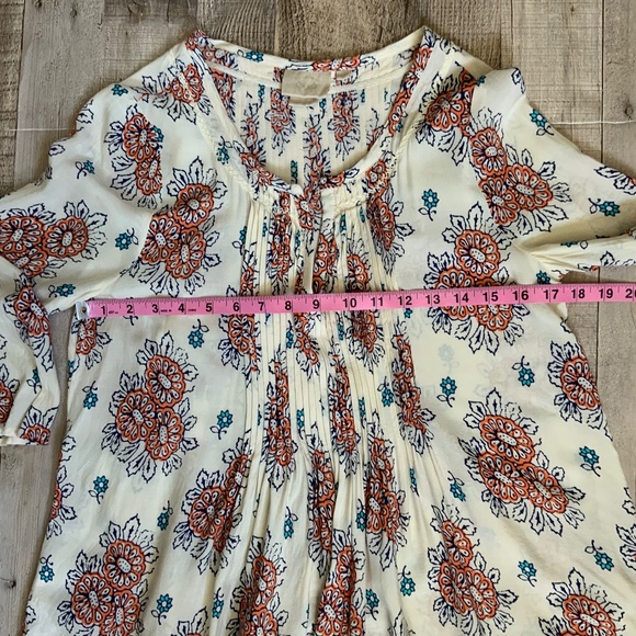 Anthropologie Vanessa Virginia Mahdia Block Print Peasant Pull On Blouse SZ XS - Picture 12 of 13